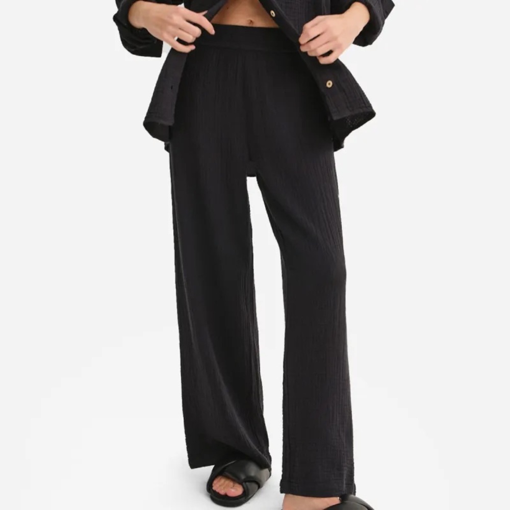 🆕 MATE The Label Organic Gauze Straight Leg Pant in Jet Black Size Large $128